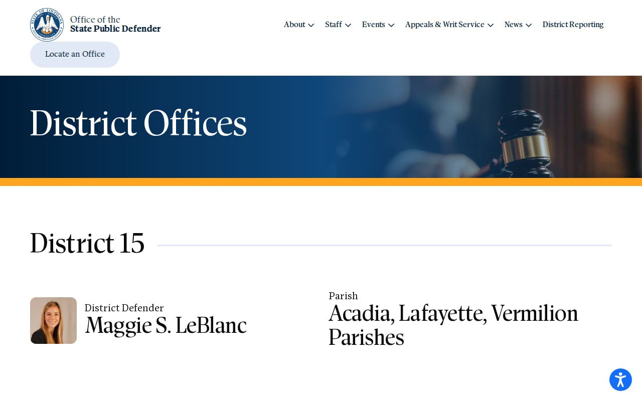 Louisiana District 15 public defender office page