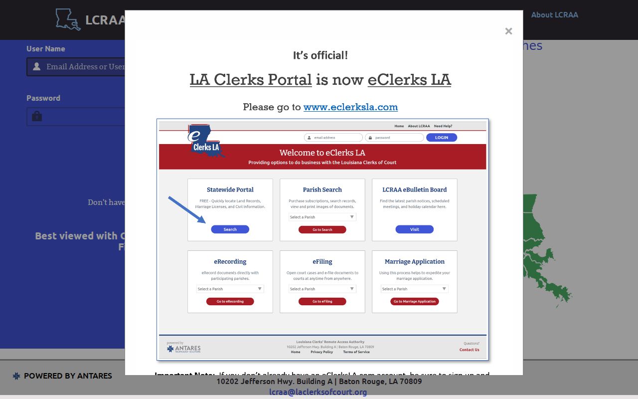 Louisiana Clerks Remote Access Authority page