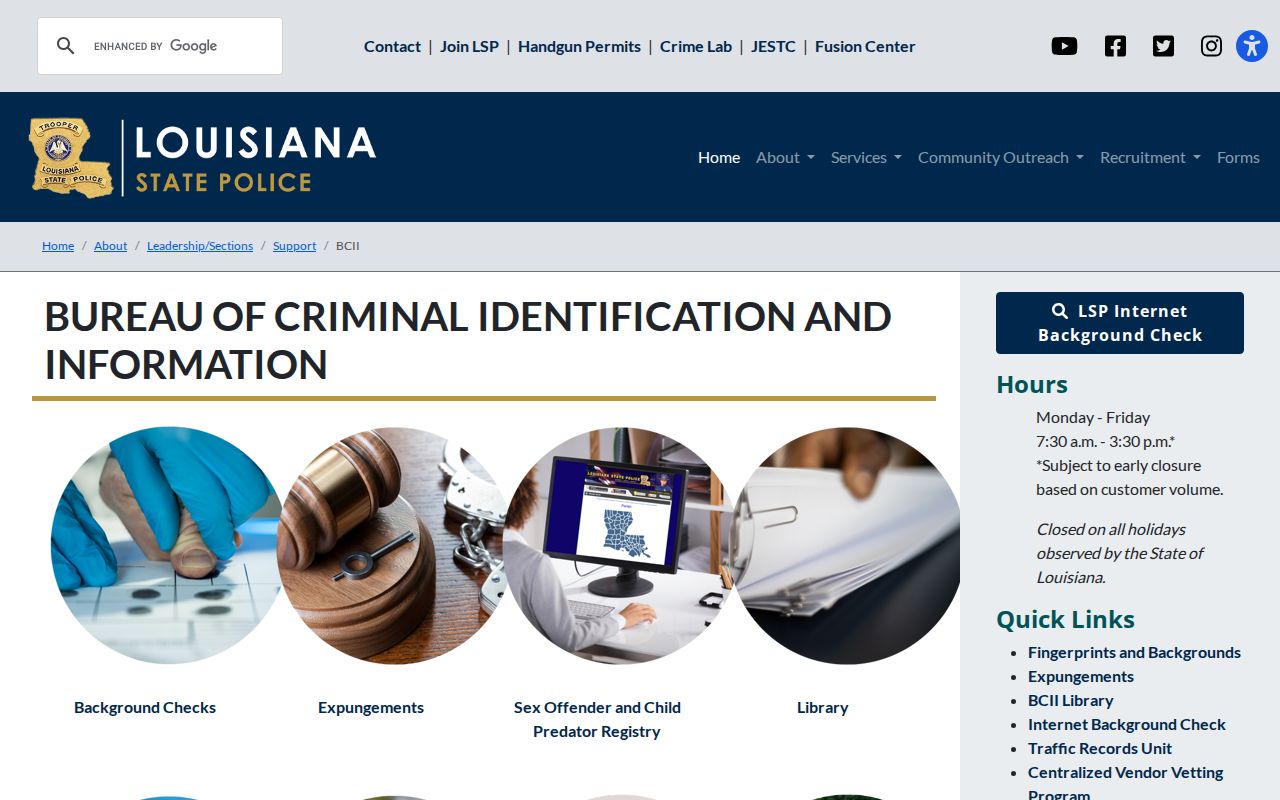 Acadia Parish criminal history BCII repository access source